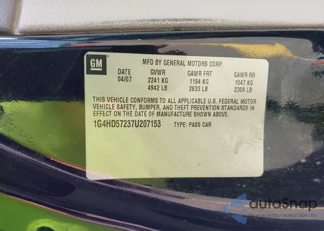 2007 Buick Lucerne Cxl z USA, uszkodzony, nr VIN 1G4HD57237U207153